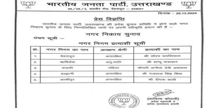 भाजपा से गजराज़ सिंह बिष्ट होंगे हल्द्वानी से मेयर पद के उम्मीदवार