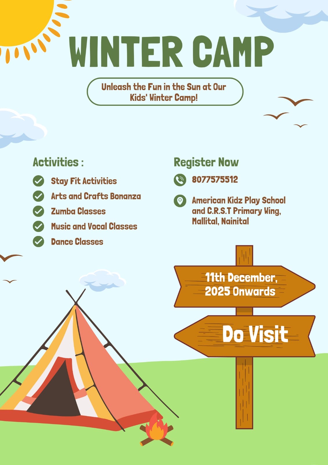 अमेरिकन किड्ज़ प्ले स्कूल में विंटर कैंप 11 दिसंबर से होगा शुरू